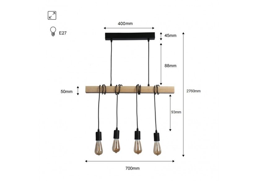 Suspension vintage en bois "Otto" - 4 x E27 - LM131-N - Barcelona LED