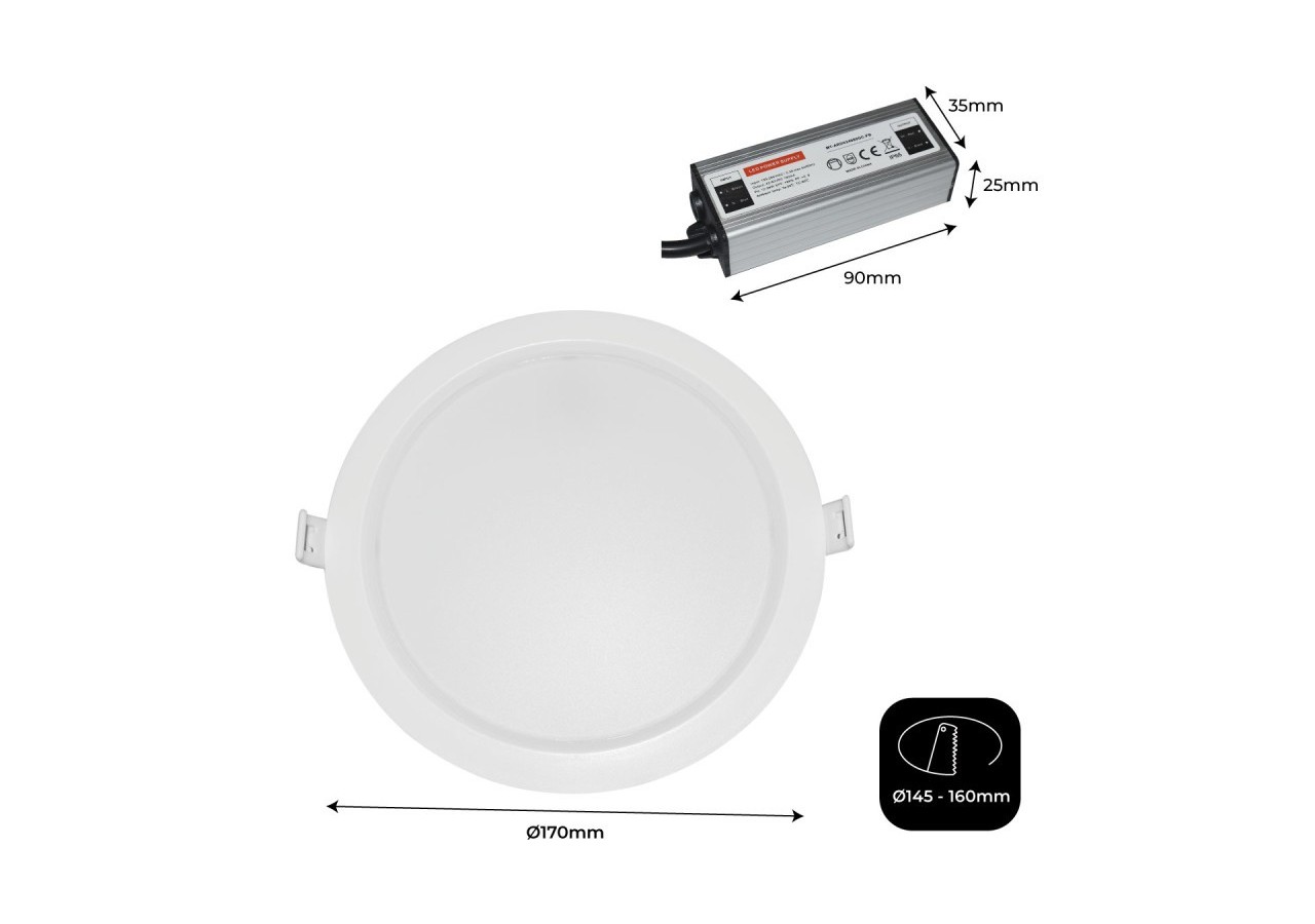 Spot LED encastrable étanche - IP65 - 15W - Coupe diamètre 145-160mm - B1221-BC - Barcelona LED