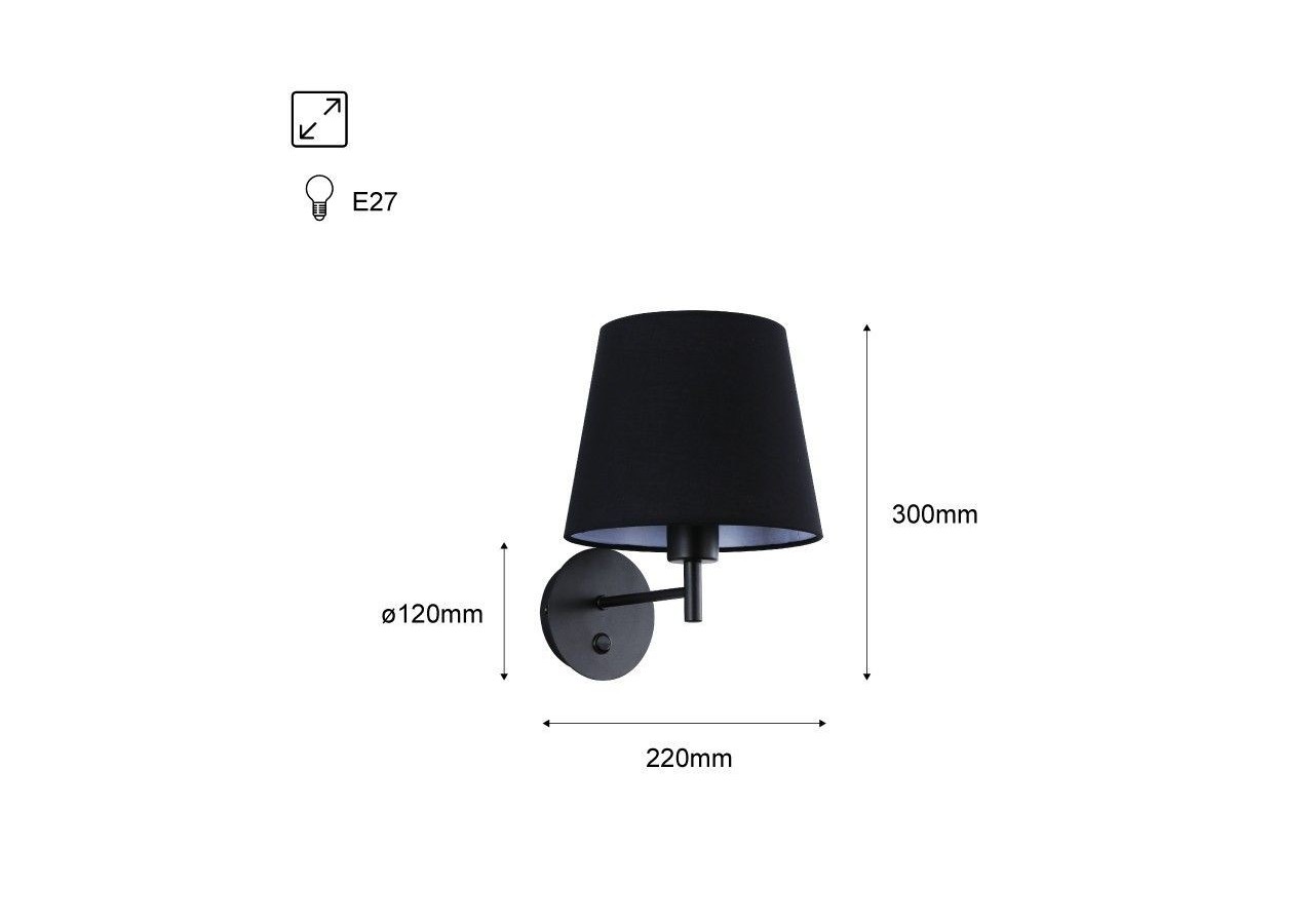 Applique murale avec abat-jour et interrupteur Classic "RIGA" - E27 - L3024-N - Barcelona LED