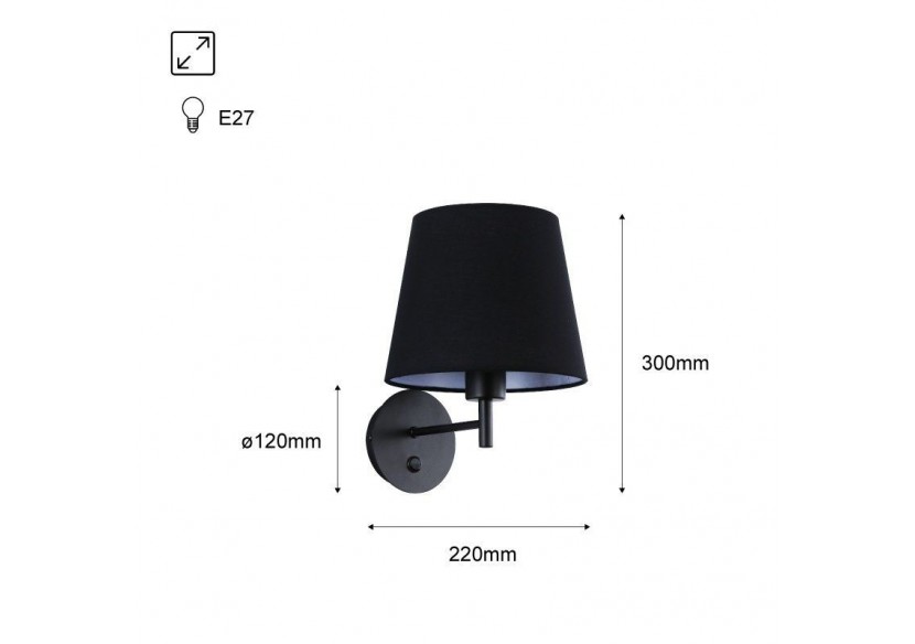 Applique murale avec abat-jour et interrupteur Classic "RIGA" - E27 - L3024-N - Barcelona LED Applique murale avec abat-jour et interrupteur Classic "RIGA" - E27 - L3024-N - Barcelona LED