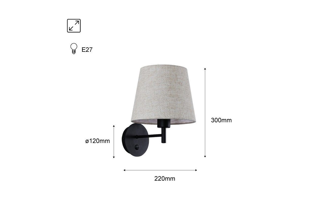 Applique murale avec abat-jour et interrupteur Classic "RIGA" - E27 - L3024-M - Barcelona LED