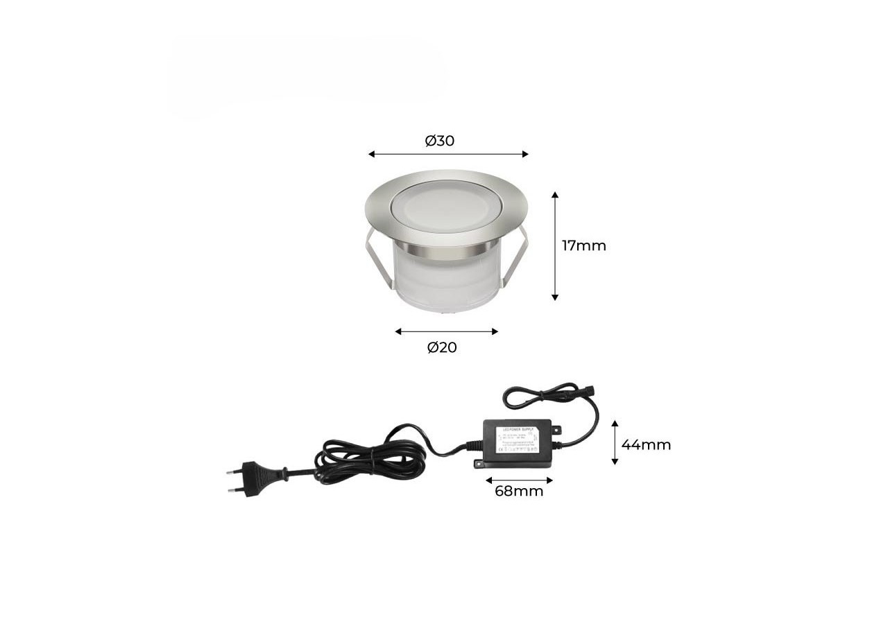 Kit 6 spots LED encastrés au sol 0,3W 12V-DC IP67 - BA50004-AZ - Barcelona LED