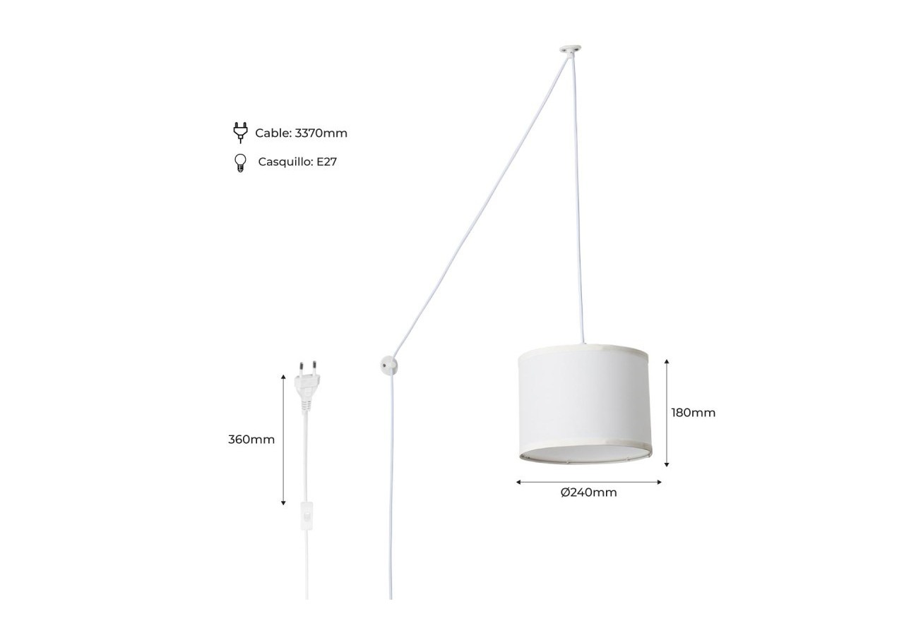 Suspension avec câble et abat-jour en tissu "KIM". - L3060-C-B - Barcelona LED