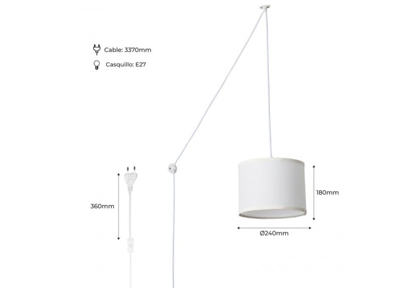 Suspension avec câble et abat-jour en tissu "KIM". - L3060-C-B - Barcelona LED Suspension avec câble et abat-jour en tissu "KIM". - L3060-C-B - Barcelona LED