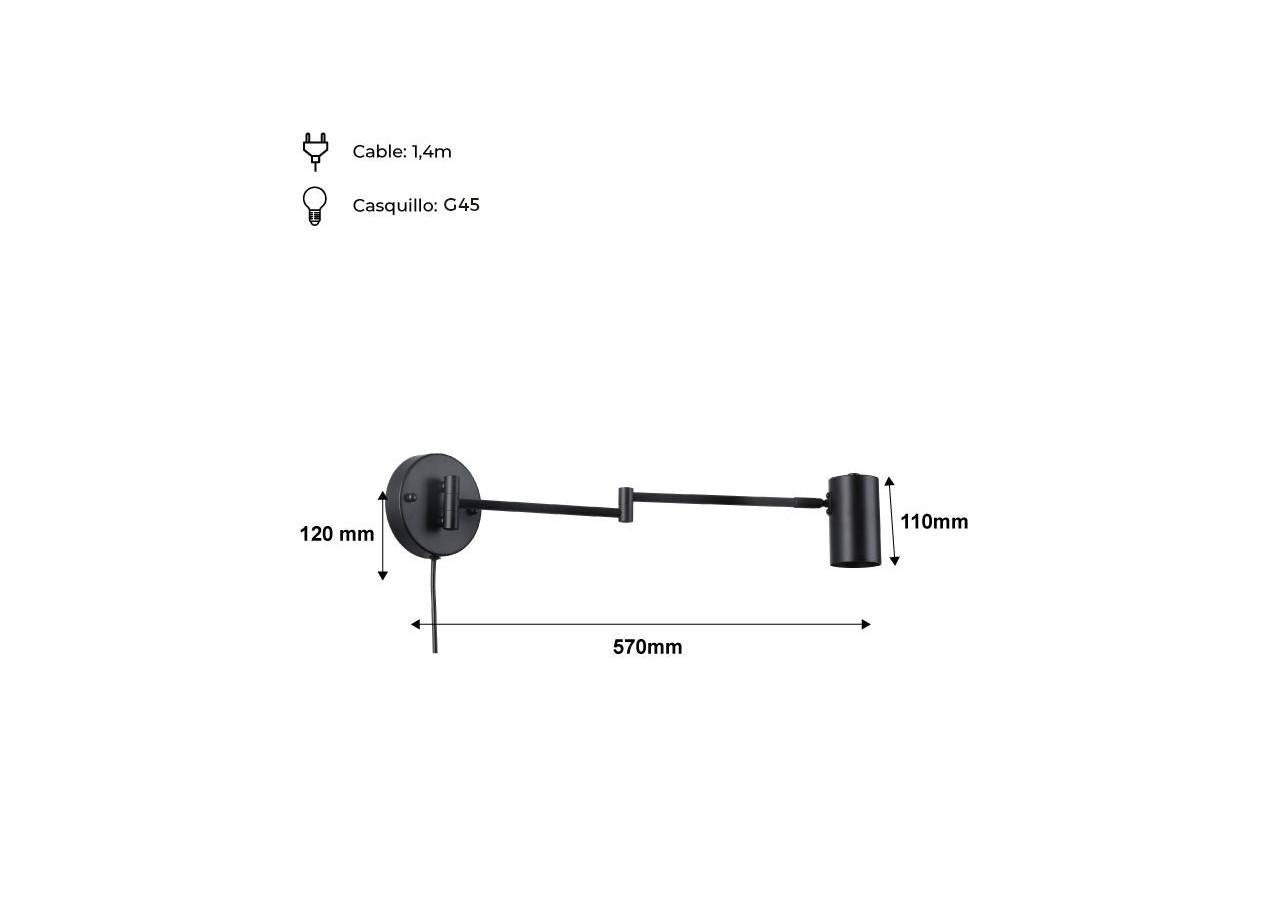 Applique murale extensible "Lisa" avec prise-E27 G45 - L3067-EU-N - Barcelona LED