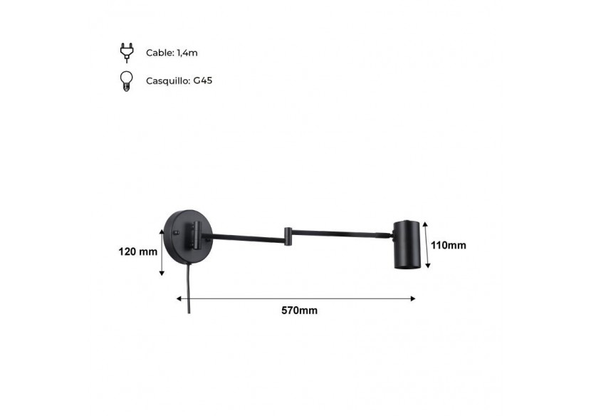 Applique murale extensible "Lisa" avec prise-E27 G45 - L3067-EU-N - Barcelona LED Applique murale extensible "Lisa" avec prise-E27 G45 - L3067-EU-N - Barcelona LED
