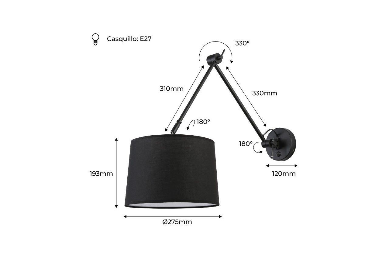 Applique ELBOW E27 avec bras articulé - L3010-P-N - Barcelona LED