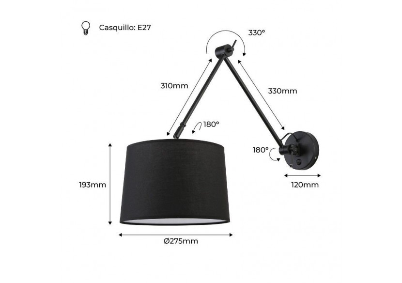 Applique ELBOW E27 avec bras articulé - L3010-P-N - Barcelona LED Applique ELBOW E27 avec bras articulé - L3010-P-N - Barcelona LED