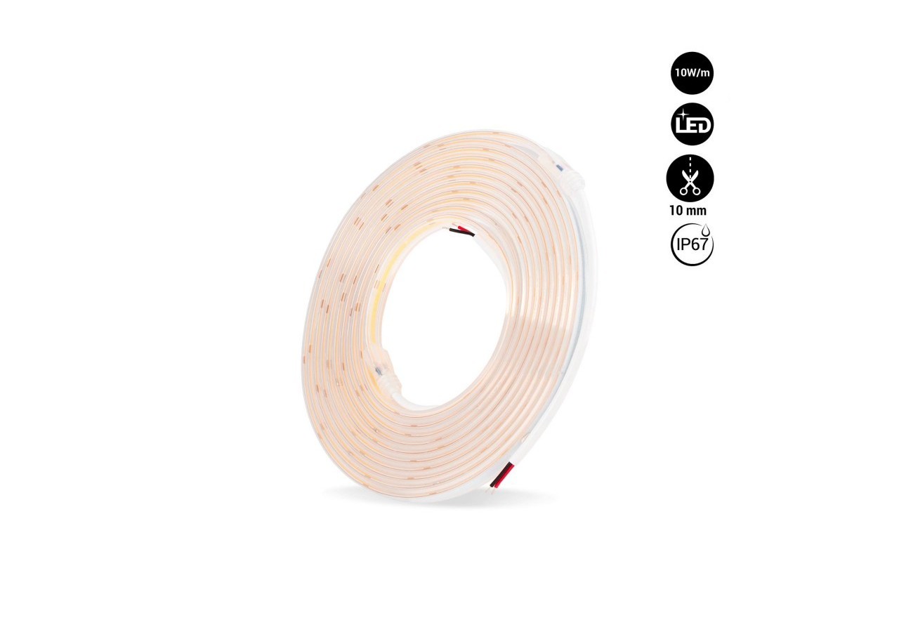 Ruban LED COB 24V DC-10W/m-10mm-IP67-Rouleau de 5 mètres-Sécable tous les 1cm - B1569-5-BN - Barcelona LED