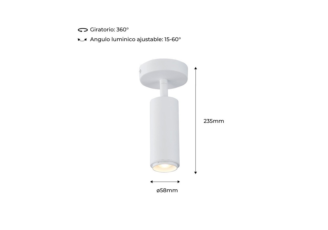 Projecteur avec angle d'éclairage réglable et projecteur articulé 8W 2800K - B2091-B-270 - Barcelona LED