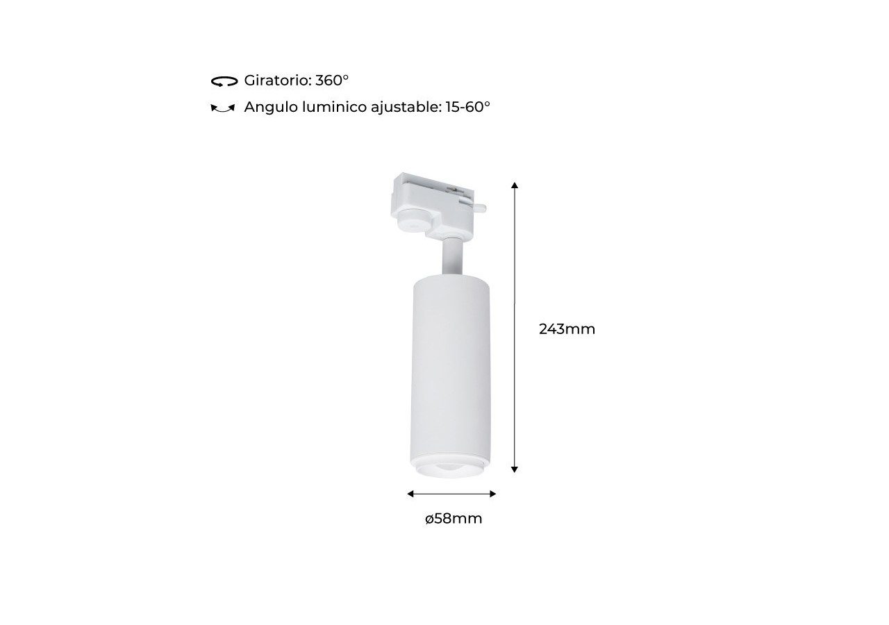 Spot sur rail monophasé avec angle d'éclairage ajustable 8W - B2092-B-270 - Barcelona LED