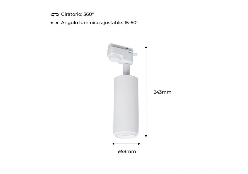 Spot sur rail monophasé avec angle d'éclairage ajustable 8W - B2092-B-270 - Barcelona LED Spot sur rail monophasé avec angle d'éclairage ajustable 8W - B2092-B-270 - Barcelona LED