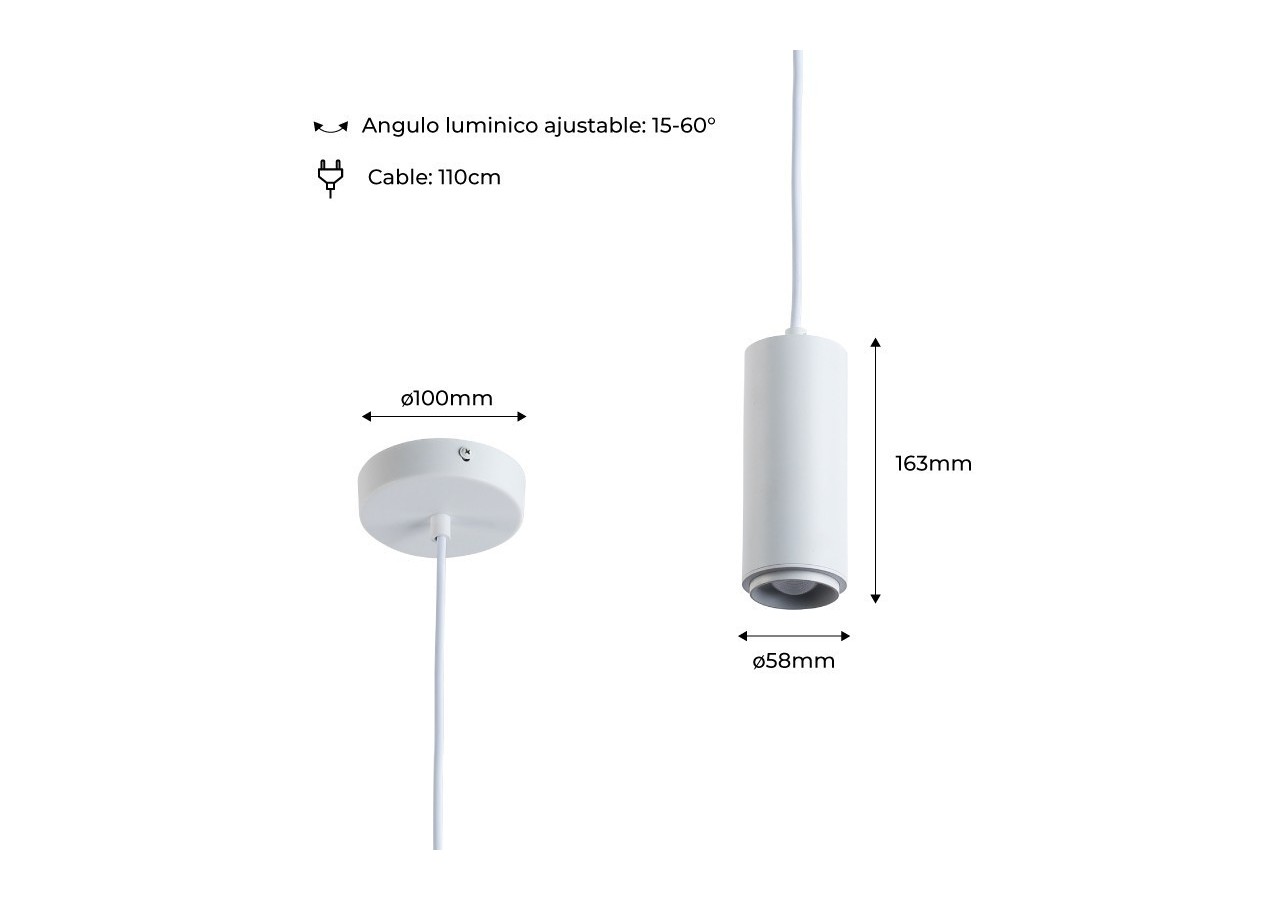 Suspension avec angle d'éclairage réglable 8W 2800K - B2093-B-270 - Barcelona LED
