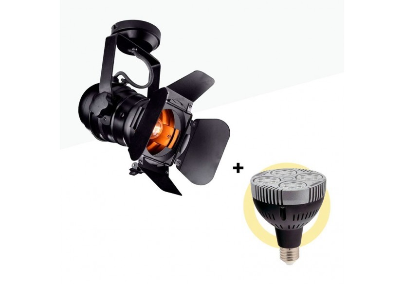 Kit projecteur "CINEMA" orientable pour rail avec ampoule LED PAR30 E27 - K233-BC - Barcelona LED Kit projecteur "CINEMA" orientable pour rail avec ampoule LED PAR30 E27 - K233-BC - Barcelona LED