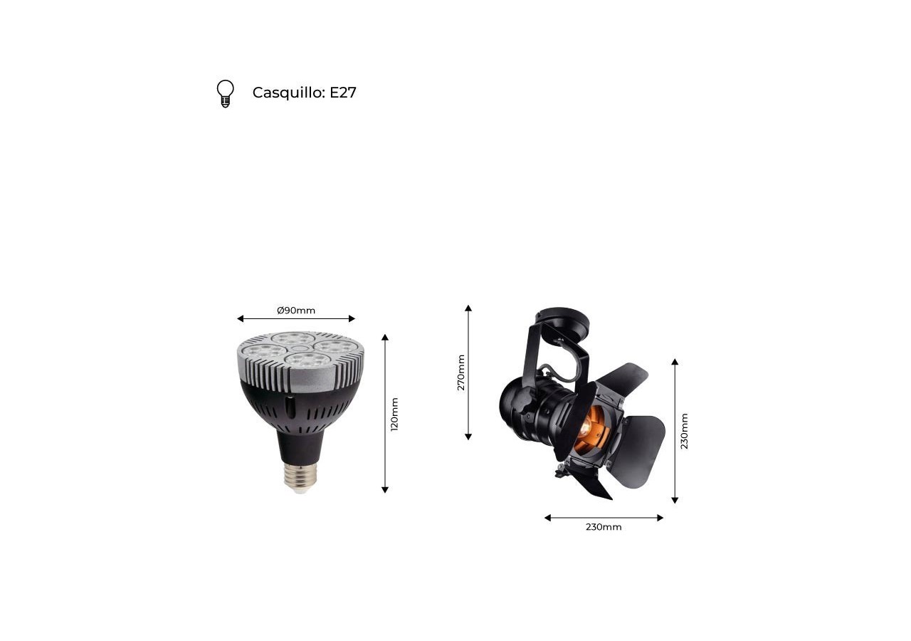 Kit projecteur "CINEMA" orientable pour rail avec ampoule LED PAR30 E27 - K233-BC - Barcelona LED