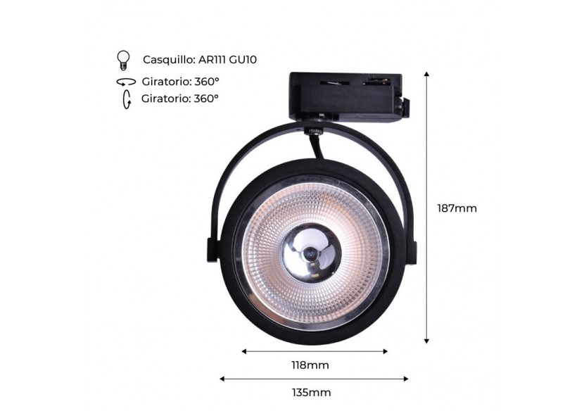 Projecteur LED sur rail monophasé AR111 GU10 - B00582-N - Barcelona LED