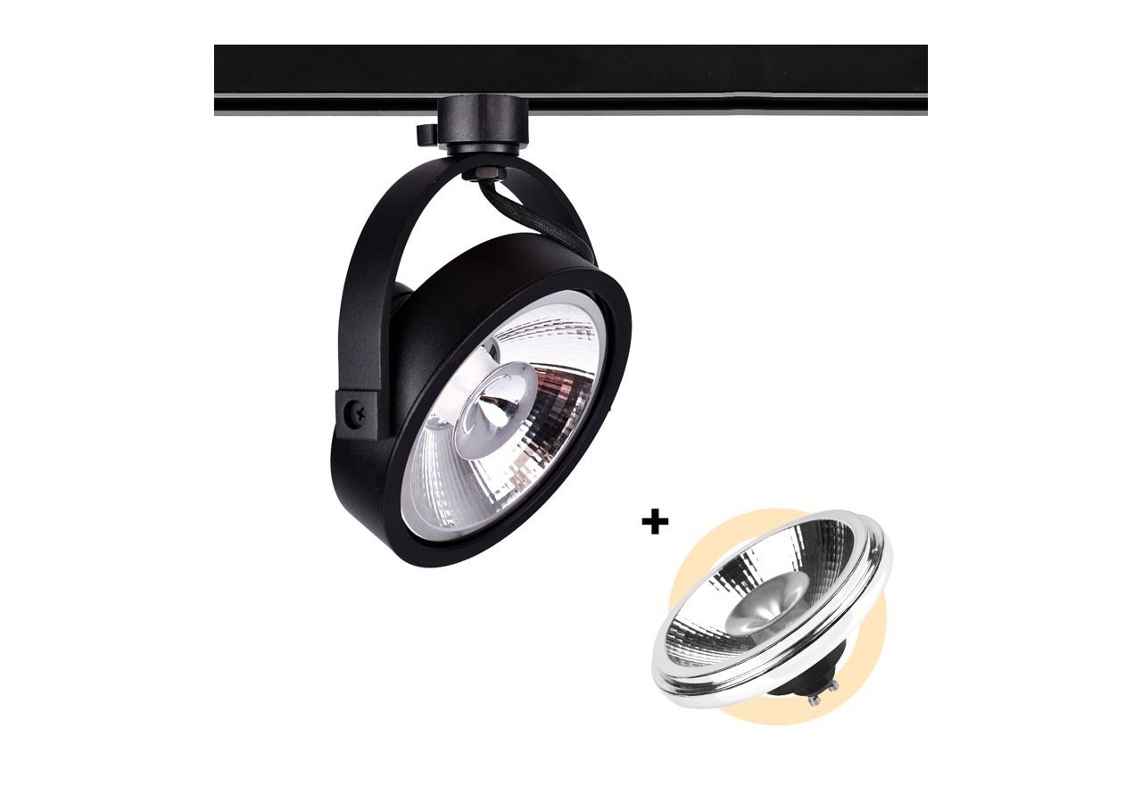 Pack Spot LED rail triphasé + Ampoule LED AR111 GU10 - K00581-N-BN - Barcelona LED