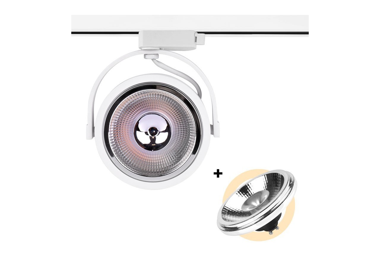 Pack projecteur rail monophasé + ampoule LED AR111 GU10 - K00582-B-BN - Barcelona LED