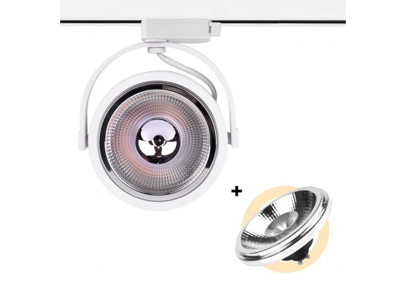 Pack projecteur rail monophasé + ampoule LED AR111 GU10 - K00582-B-BN - Barcelona LED