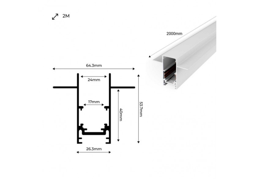 Rail magnétique encastré 20mm 48V 2 mètres - CME-200-B - Barcelona LED Rail magnétique encastré 20mm 48V 2 mètres - CME-200-B - Barcelona LED