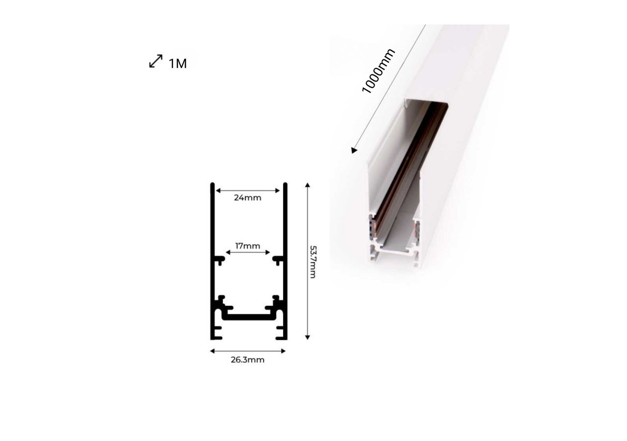 Rail magnétique en saillie 20mm 48V-1 mètre - CMS-100-B - Barcelona LED