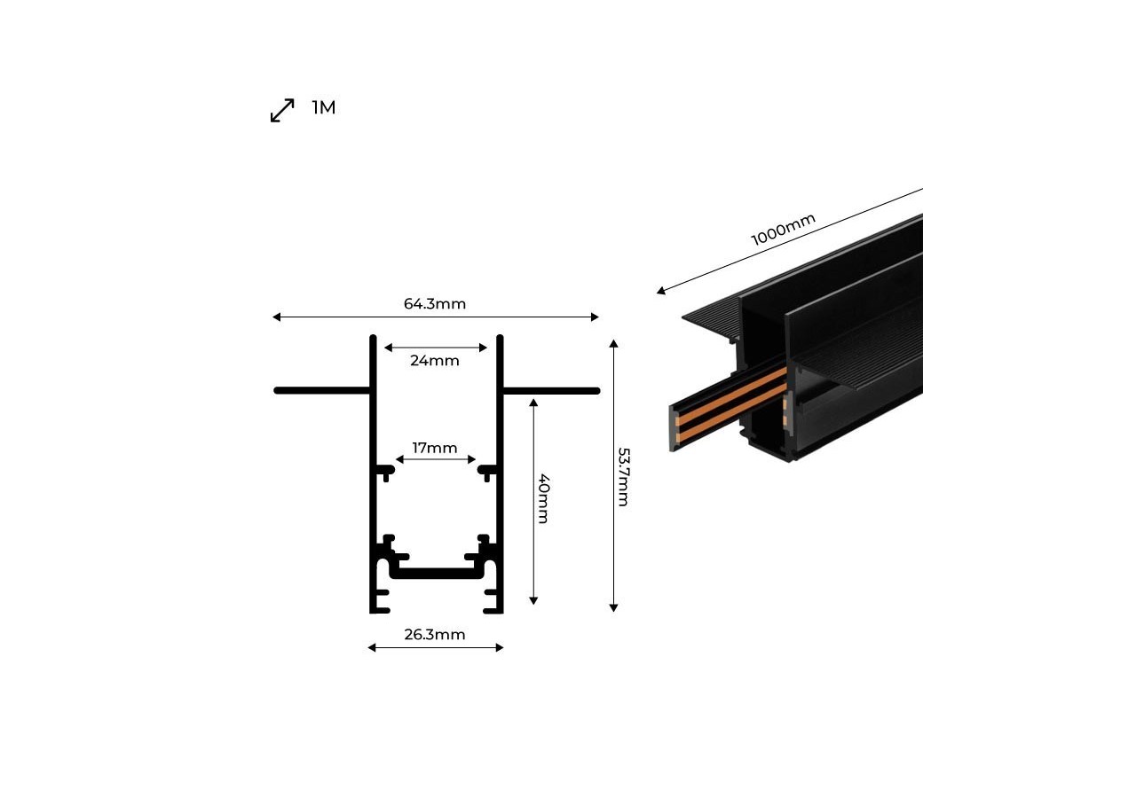 Rail magnétique encastré 20mm 48V 1 mètre - CME-100-N - Barcelona LED