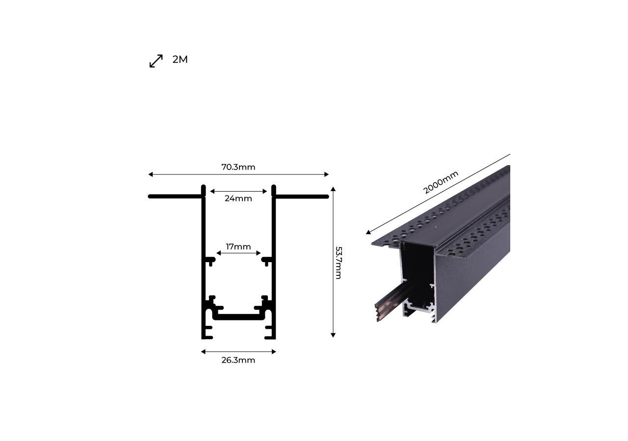 Rail magnétique intégré 20mm 48V-2 mètres - CMI-200-N - Barcelona LED