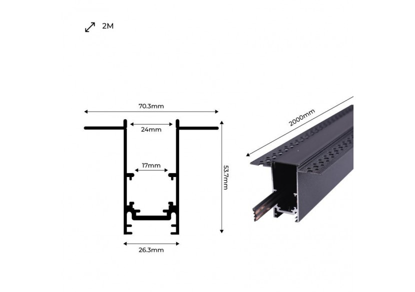 Rail magnétique intégré 20mm 48V-2 mètres - CMI-200-N - Barcelona LED Rail magnétique intégré 20mm 48V-2 mètres - CMI-200-N - Barcelona LED