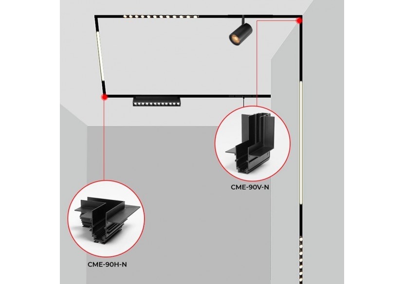 Connecteur en L pour rails magnétiques encastrés 20 mm-Horizontal - CME-90H-N - Barcelona LED Connecteur en L pour rails magnétiques encastrés 20 mm-Horizontal - CME-90H-N - Barcelona LED