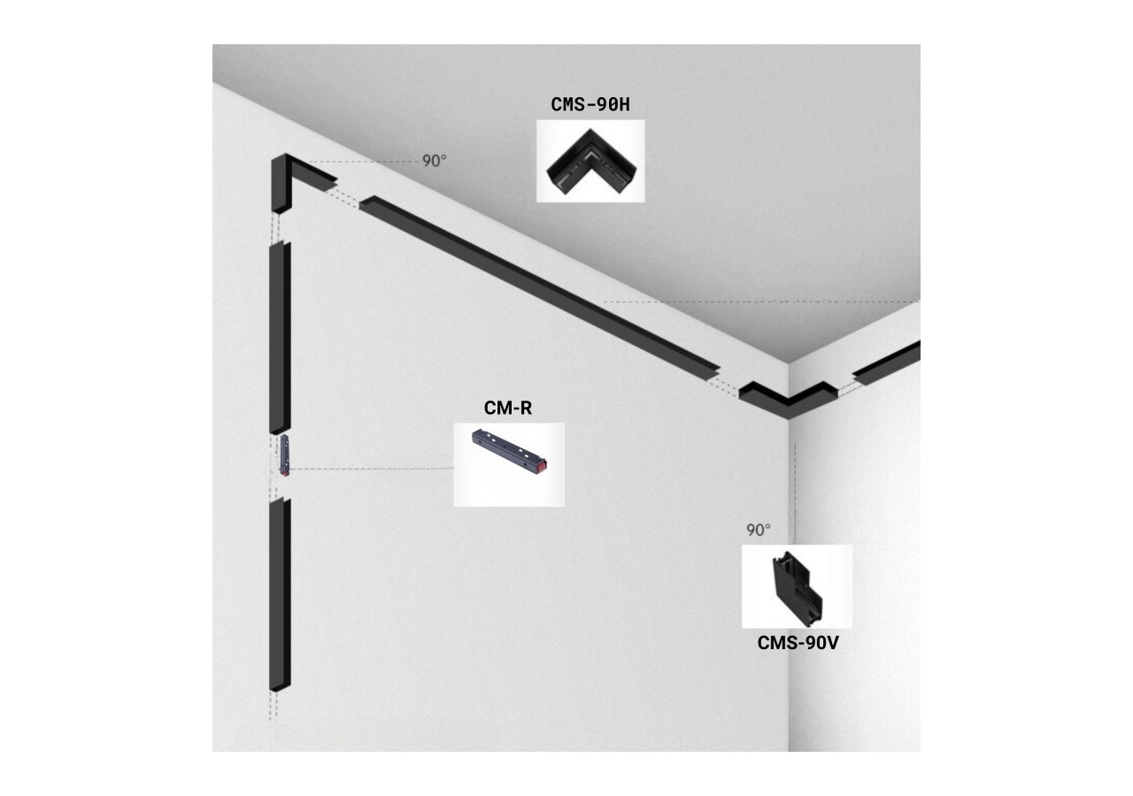 Connecteur en L pour rails magnétiques en saillie 20mm-Horizontal - CMS-90H-B - Barcelona LED