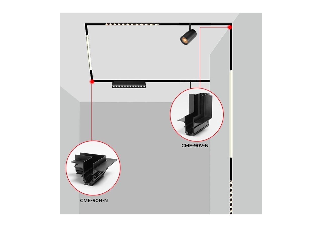 Connecteur en L pour rails magnétiques encastrés 20mm-Vertical - CME-90V-N - Barcelona LED