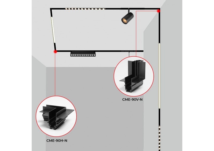 Connecteur en L pour rails magnétiques encastrés 20mm-Vertical - CME-90V-N - Barcelona LED Connecteur en L pour rails magnétiques encastrés 20mm-Vertical - CME-90V-N - Barcelona LED