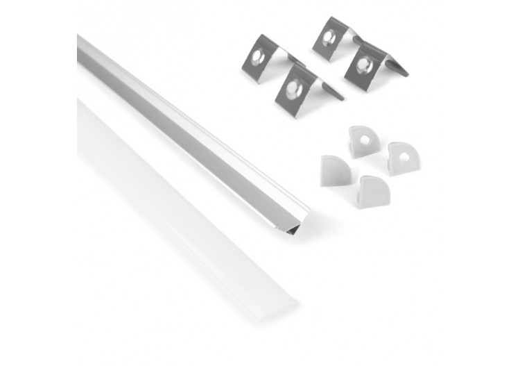 Profilé d'angle en aluminium avec diffuseur, 4 embouts et 4 clips-Ruban LED jusqu'à 12 mm-2 mètres - PXG-1616 - Barcelona LED