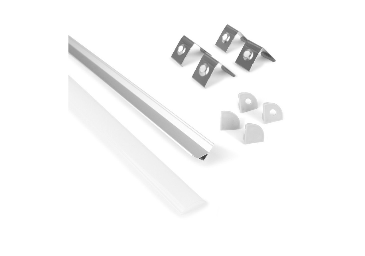 Profilé d'angle en aluminium avec diffuseur, 4 embouts et 4 clips-Ruban LED jusqu'à 12 mm-2 mètres - PXG-1616 - Barcelona LED