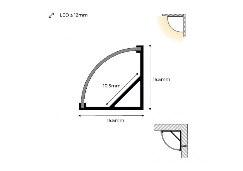 Profilé d'angle en aluminium avec diffuseur, 4 embouts et 4 clips-Ruban LED jusqu'à 12 mm-2 mètres - PXG-1616 - Barcelona LED Profilé d'angle en aluminium avec diffuseur, 4 embouts et 4 clips-Ruban LED jusqu'à 12 mm-2 mètres - PXG-1616 - Barcelona LED