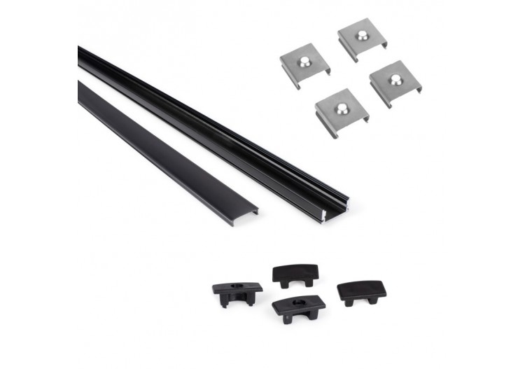 Profilé de surface en aluminium 2m avec diffuseur, 4 embouts 4 agrafes-Ruban LED jusqu'à 12 mm - PXG-204-N - Barcelona LED