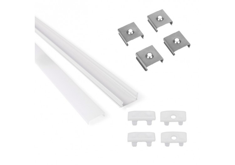 Profilé de surface en aluminium 2m avec diffuseur, 4 embouts 4 agrafes-Ruban LED jusqu'à 12 mm - PXG-204-B - Barcelona LED