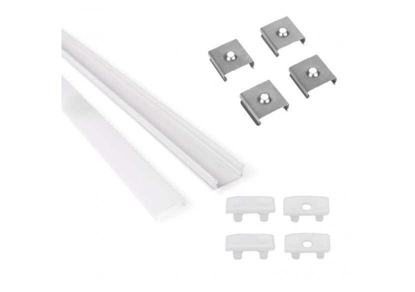 Profilé de surface en aluminium 2m avec diffuseur, 4 embouts 4 agrafes-Ruban LED jusqu'à 12 mm - PXG-204-B - Barcelona LED Profilé de surface en aluminium 2m avec diffuseur, 4 embouts 4 agrafes-Ruban LED jusqu'à 12 mm - PXG-204-B - Barcelona LED