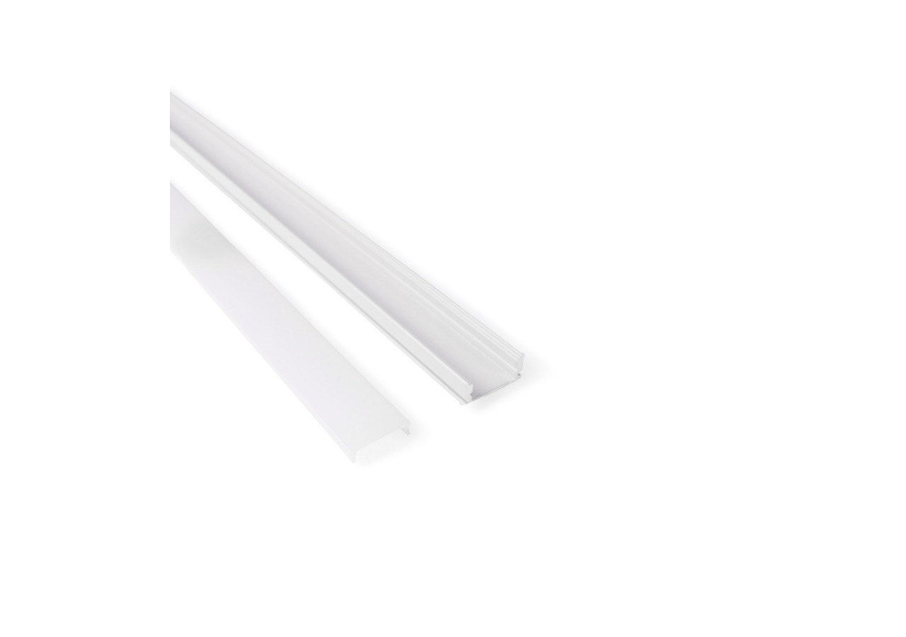 Profilé de surface en aluminium 2m avec diffuseur, 4 embouts 4 agrafes-Ruban LED jusqu'à 12 mm - PXG-204-B - Barcelona LED