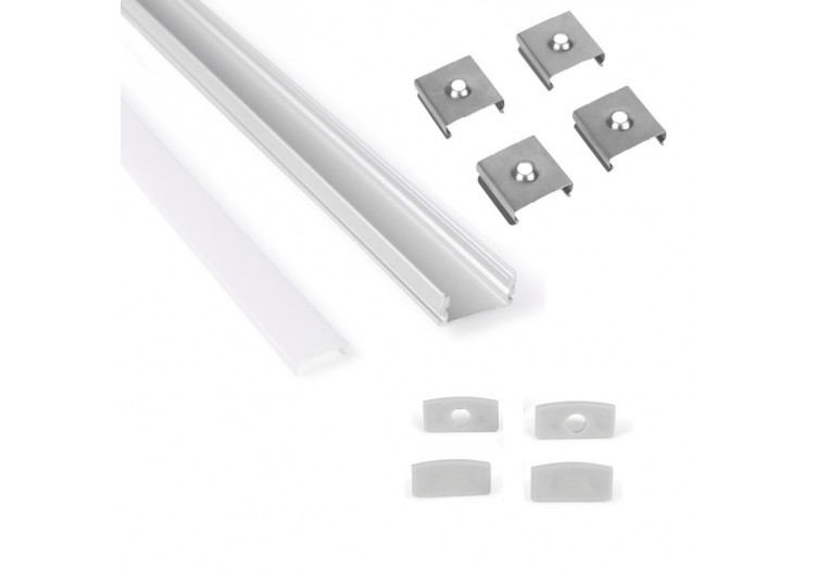Profilé de surface en aluminium 2m avec diffuseur, 4 embouts 4 agrafes-Ruban LED jusqu'à 12 mm - PXG-204 - Barcelona LED