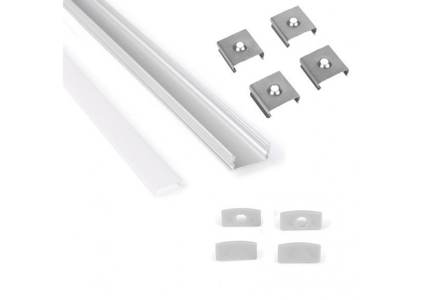 Profilé de surface en aluminium 2m avec diffuseur, 4 embouts 4 agrafes-Ruban LED jusqu'à 12 mm - PXG-204 - Barcelona LED Profilé de surface en aluminium 2m avec diffuseur, 4 embouts 4 agrafes-Ruban LED jusqu'à 12 mm - PXG-204 - Barcelona LED