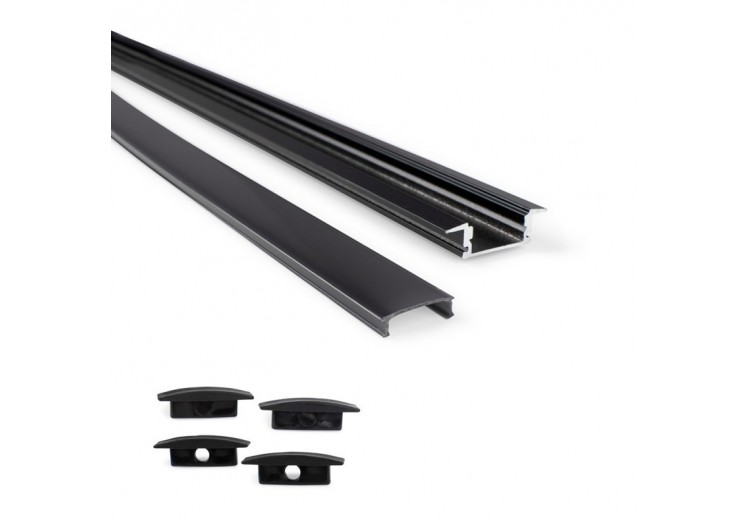 Profilé encastrable en aluminium avec diffuseur et 4 embouts-Ruban LED jusqu'à 12 mm-2 mètres - PXG-205-N - Barcelona LED