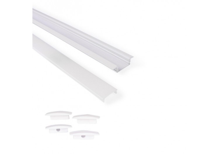 Profilé encastrable en aluminium avec diffuseur et 4 embouts-Ruban LED jusqu'à 12 mm-2 mètres - PXG-205-B - Barcelona LED