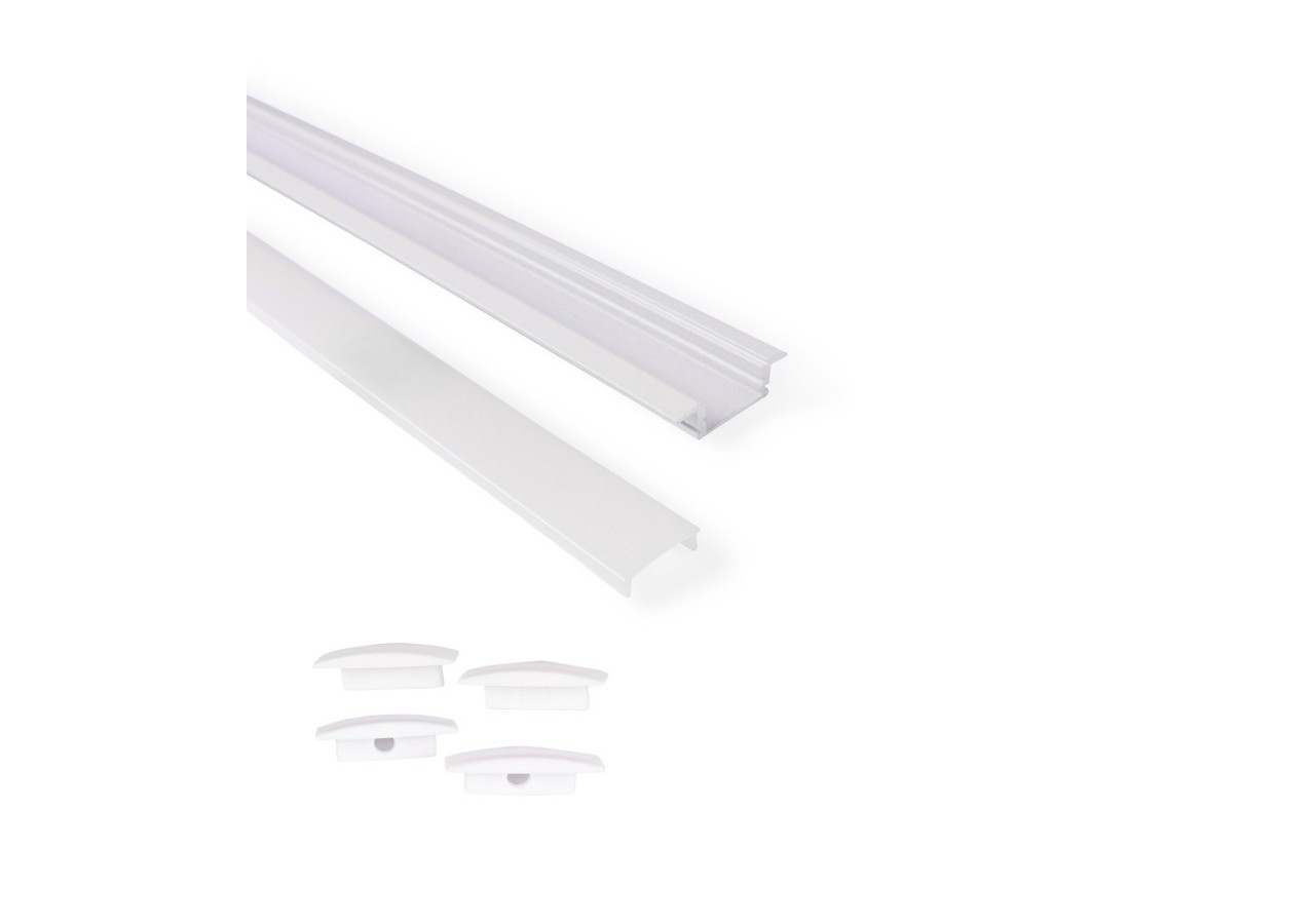Profilé encastrable en aluminium avec diffuseur et 4 embouts-Ruban LED jusqu'à 12 mm-2 mètres - PXG-205-B - Barcelona LED