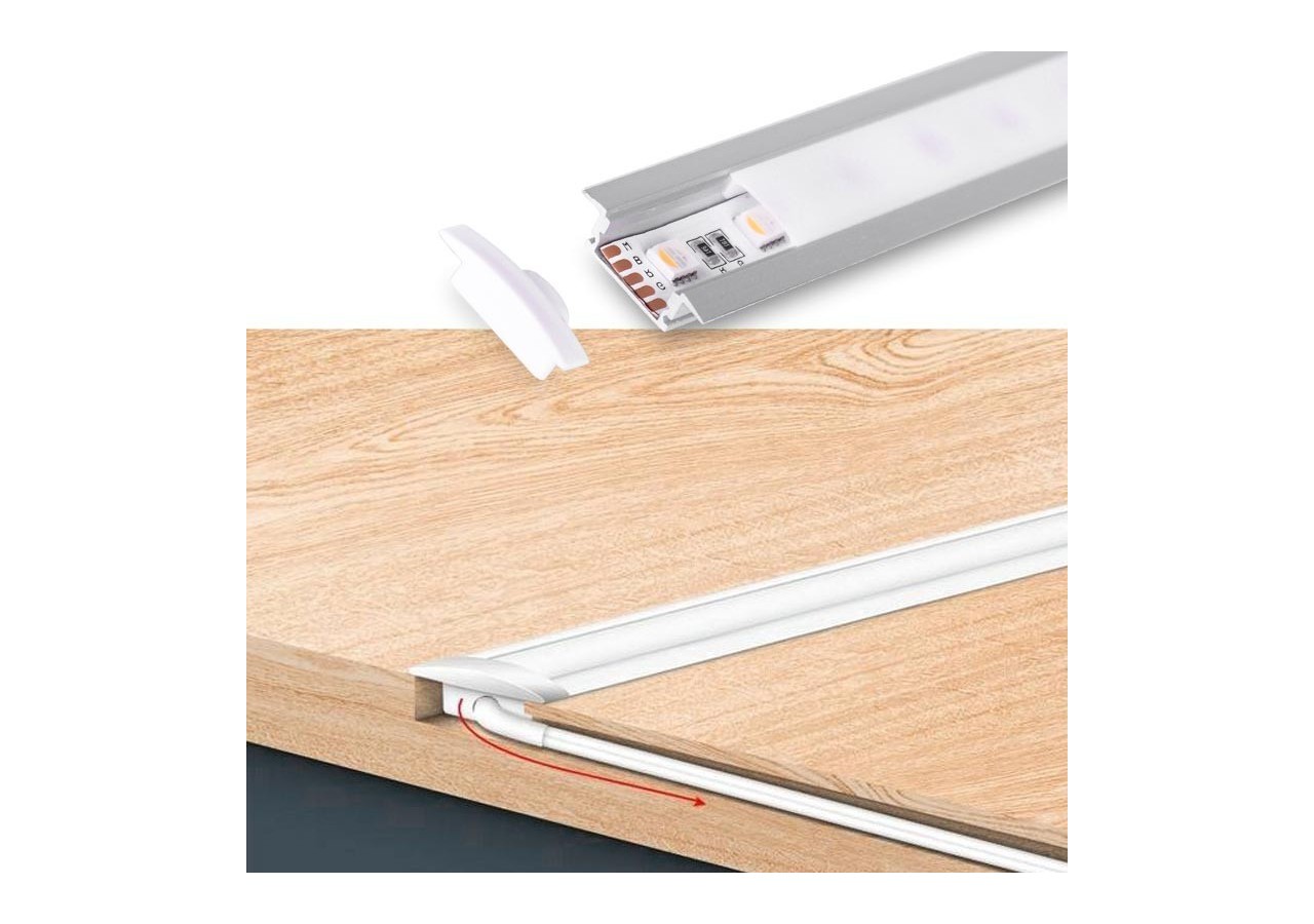 Profilé encastrable en aluminium avec diffuseur et 4 embouts-Ruban LED jusqu'à 12 mm-2 mètres - PXG-205-B - Barcelona LED