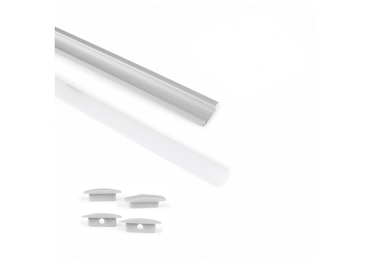 Profilé encastrable en aluminium avec diffuseur et 4 embouts-Ruban LED jusqu'à 12 mm-2 mètres - PXG-205 - Barcelona LED