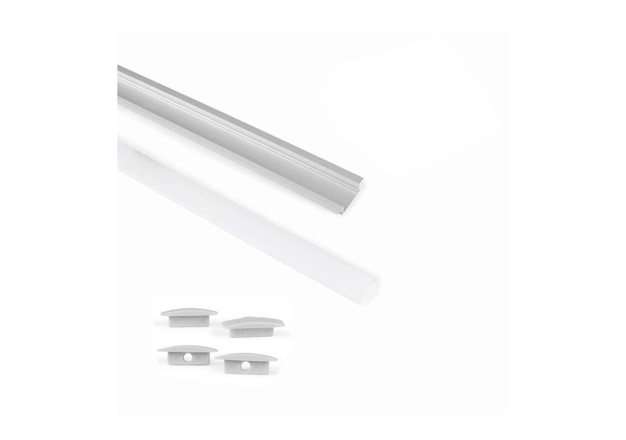 Profilé encastrable en aluminium avec diffuseur et 4 embouts-Ruban LED jusqu'à 12 mm-2 mètres - PXG-205 - Barcelona LED