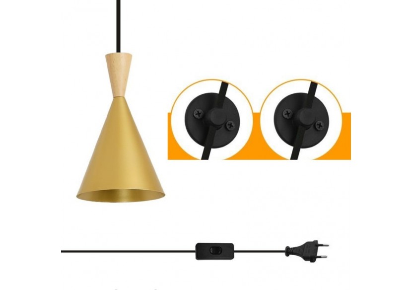 Suspension scandinave en métal et bois avec prise "Lima" - LN3012-EU-D - Barcelona LED Suspension scandinave en métal et bois avec prise "Lima" - LN3012-EU-D - Barcelona LED