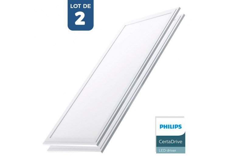 Lot de 2-Panneau LED 120x30 extra-plat-Driver Philips-44W-UGR19 - K5236-2-BN - Barcelona LED