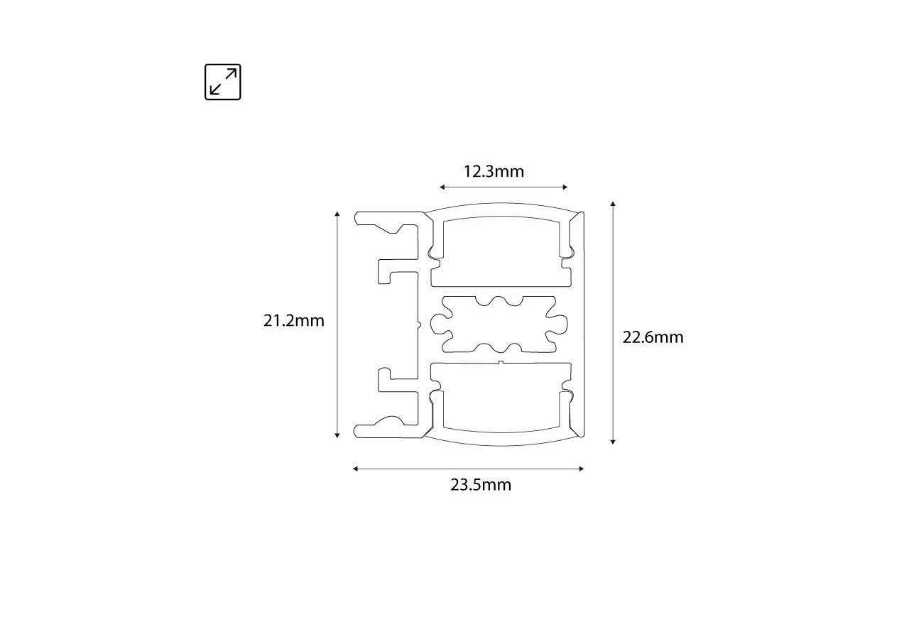 Profilé de surface en aluminium pour double ruban LED-23.5x22.6mm-Ruban ≤ 12mm-2 mètres - BPERFALP196-N - Barcelona LED